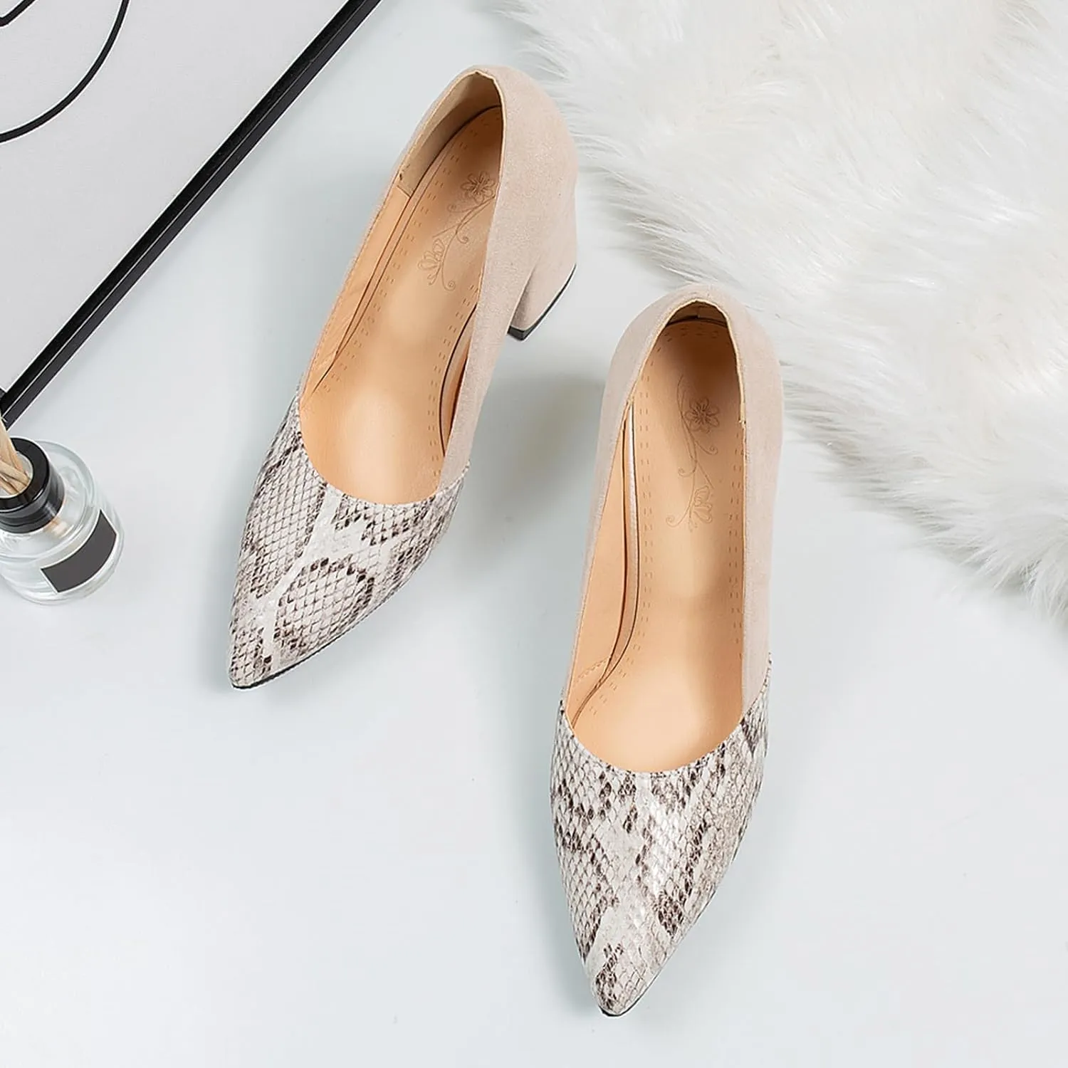 Gicoiz Office Work Formal Shoes Womens Pointed Toe Block Heel Pumps