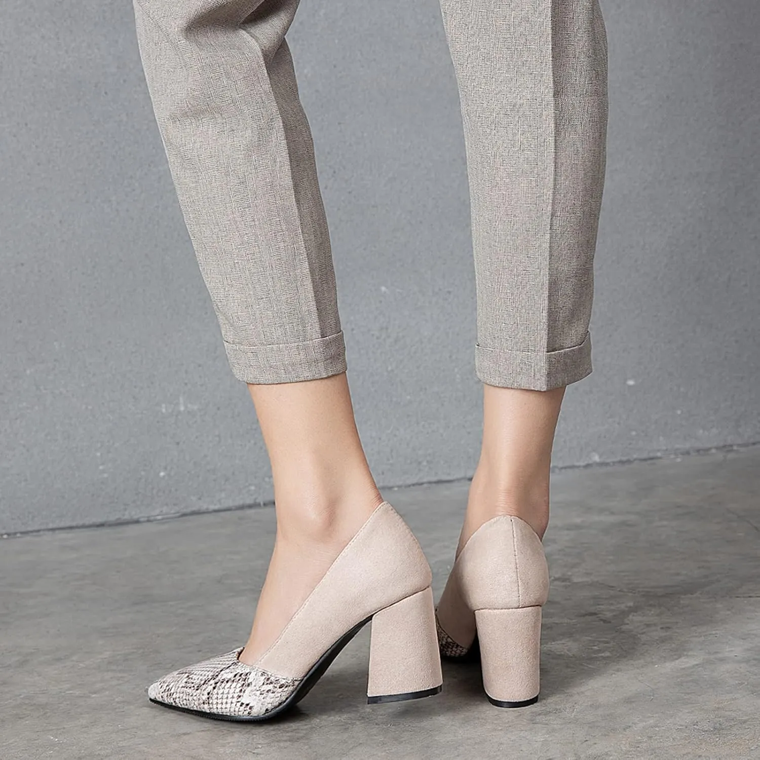 Gicoiz Office Work Formal Shoes Womens Pointed Toe Block Heel Pumps