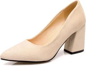 Gicoiz Office Work Formal Shoes Womens Pointed Toe Block Heel Pumps