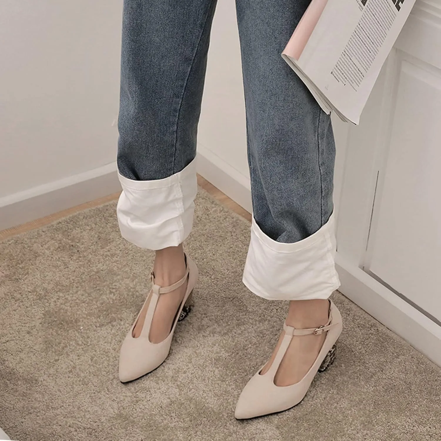 Gicoiz Office Work Formal Shoes Womens Pointed Toe Block Heel Pumps