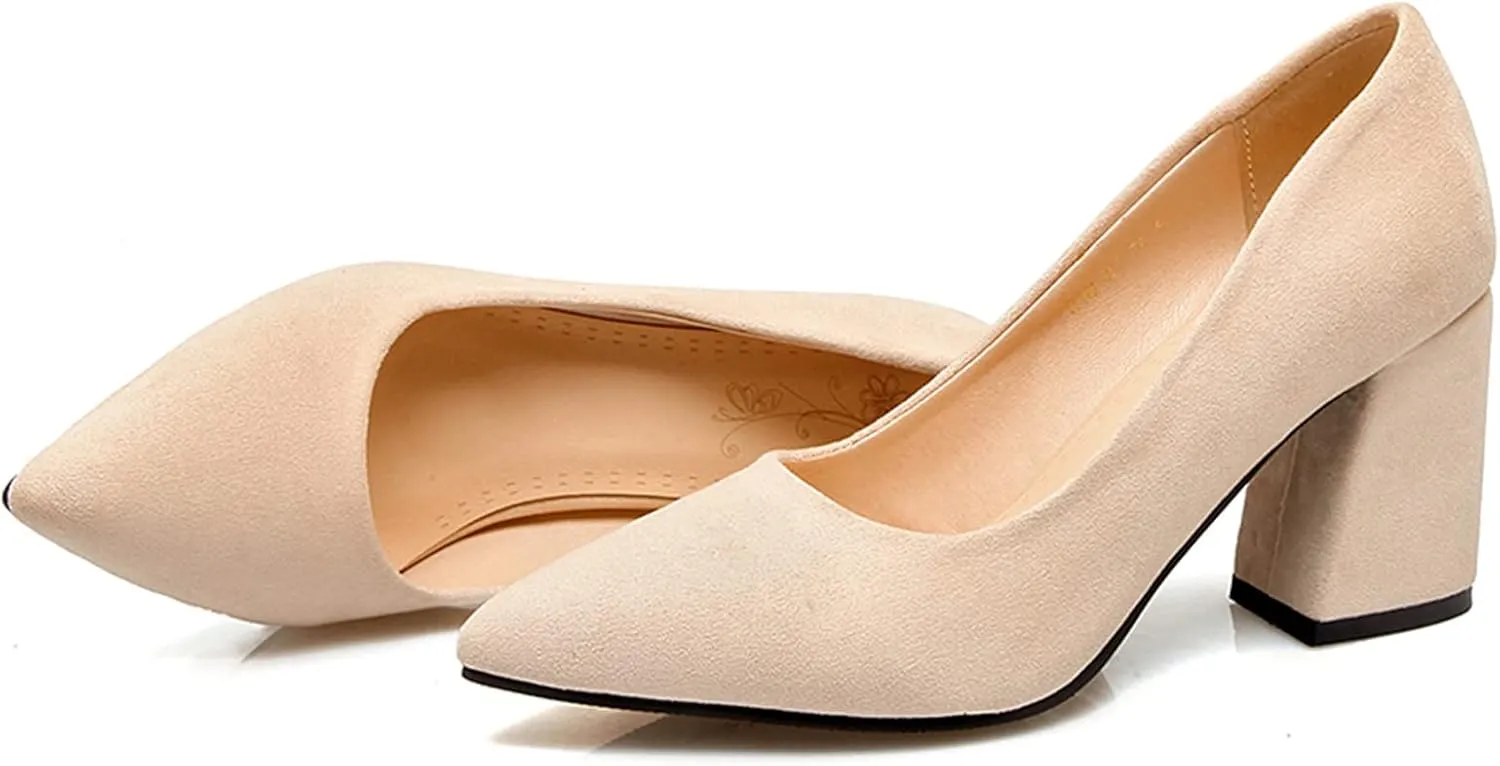 Gicoiz Office Work Formal Shoes Womens Pointed Toe Block Heel Pumps