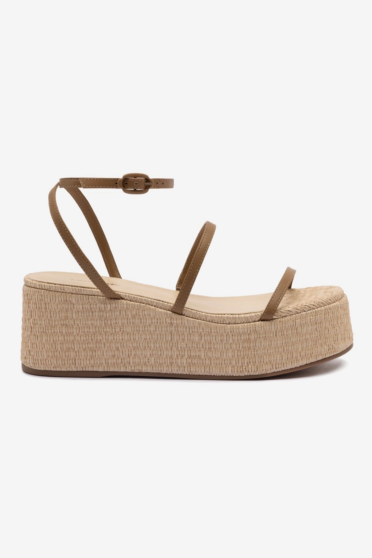 Comfortable And Practical Gio Flatform Sandal In Natural Raffia and Hazelnut Trimming High-End Sandal Shoes