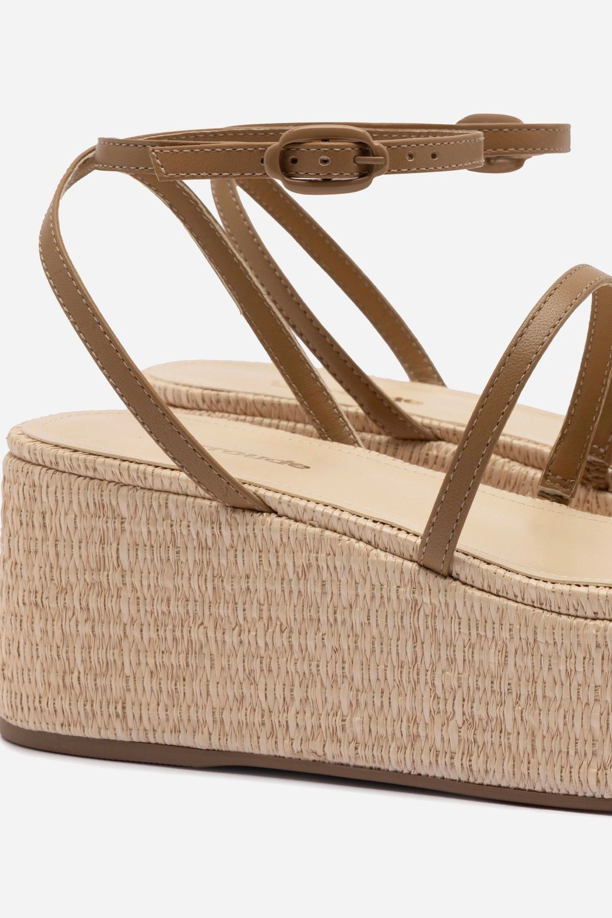 Gio Flatform Sandal In Natural Raffia and Hazelnut Trimming High-End Sandal Shoes Relaxed Beach Shoes
