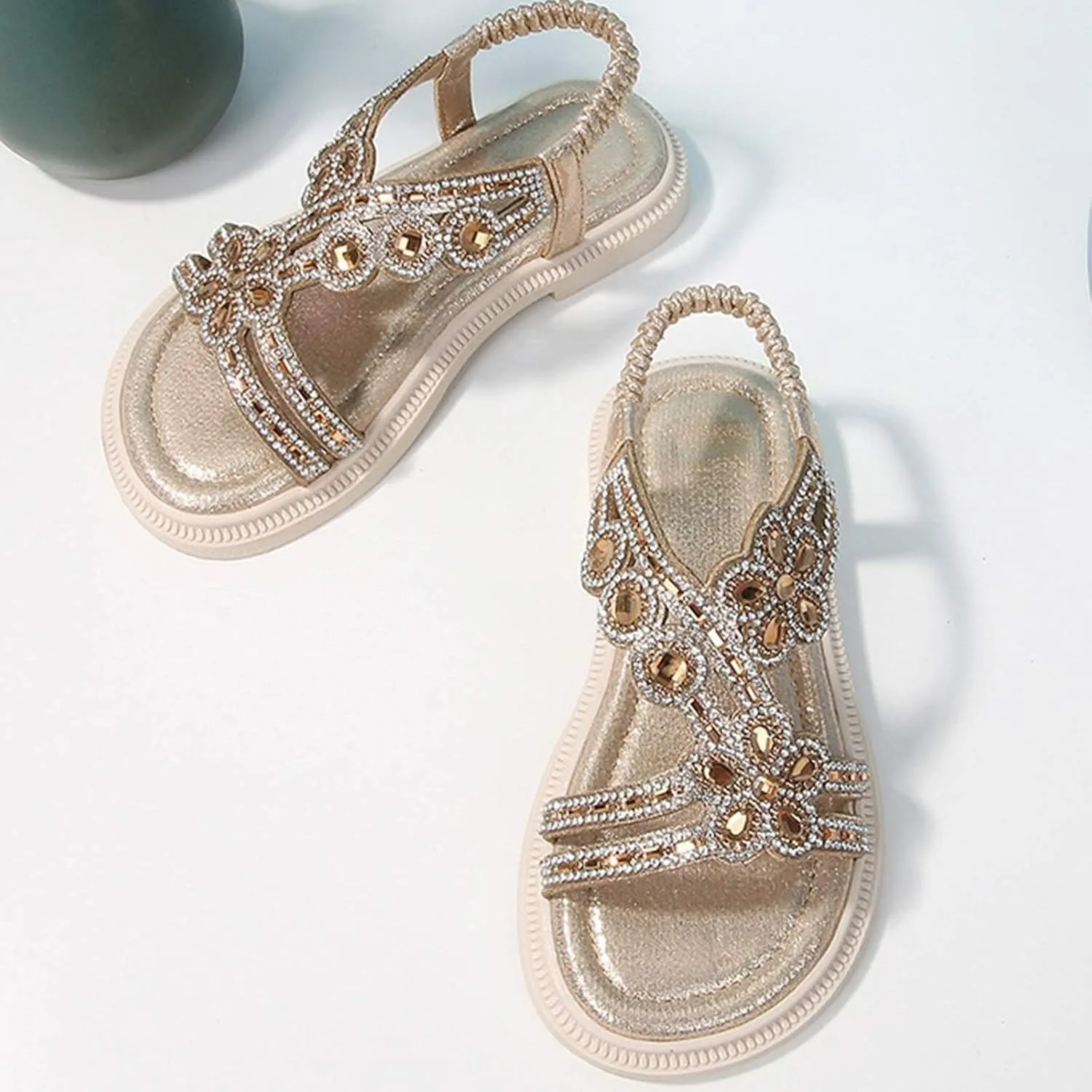 Girls Flower Sandal Girls Glitter Beach Shoes Shoes Flat Summer Glitter Boho Comfortable Sandals With Rhinestones