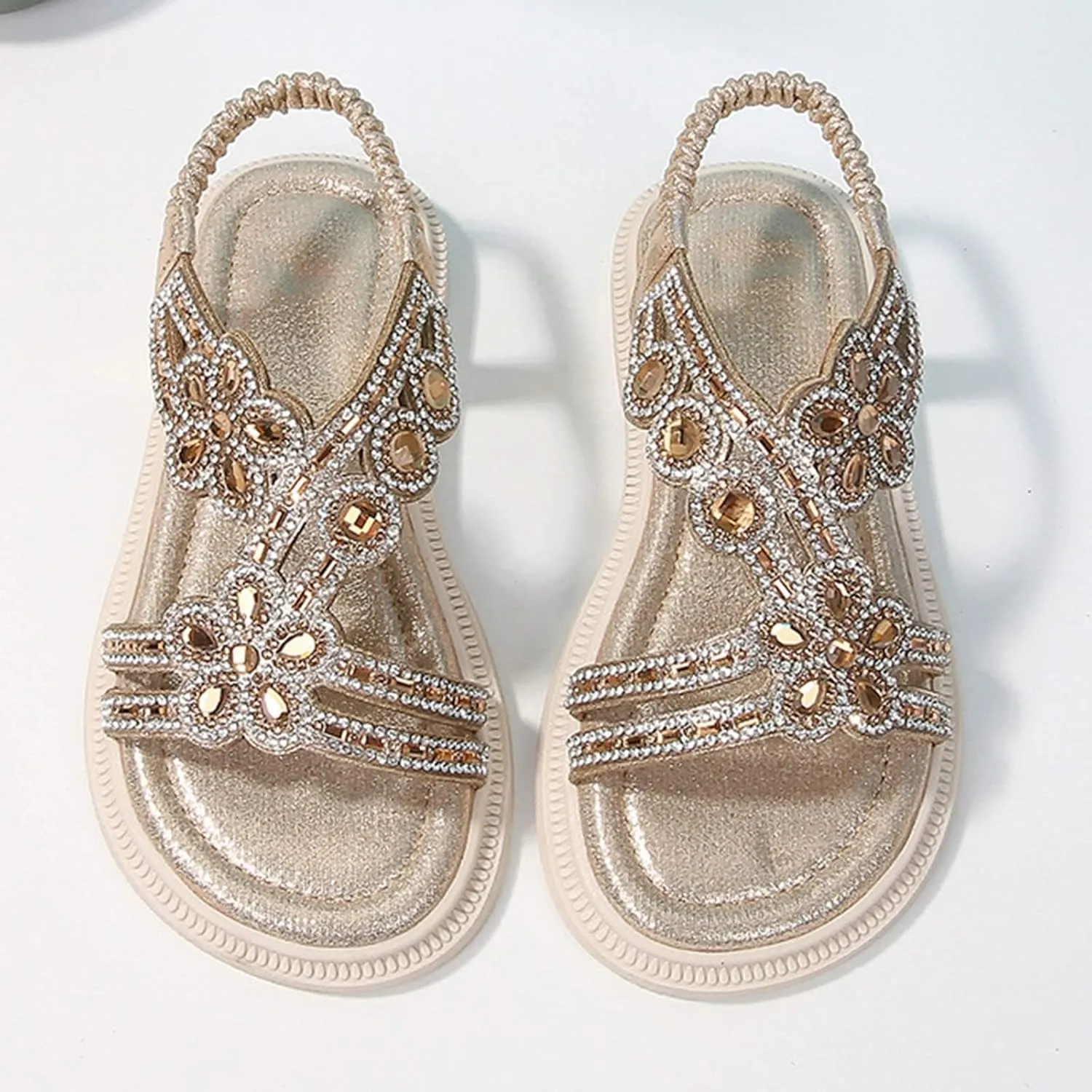 Girls Flower Sandal Girls Glitter Beach Shoes Shoes Flat Summer Glitter Boho Comfortable Sandals With Rhinestones