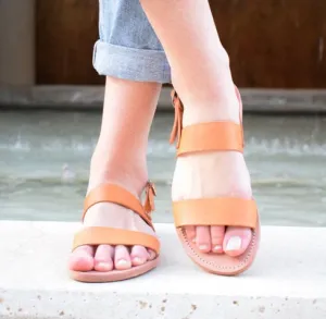 Greek sandals, Slide sandals, Tan natural sandals, Genuine Leather sandals, Flat handmade sandals, Unisex flat sandals ARTEMIS