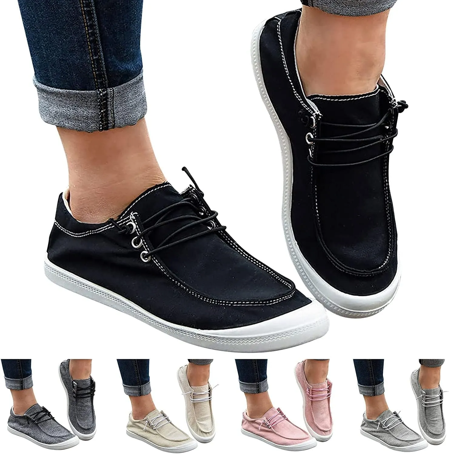 Gumipy Women's Fashion Sneakers, Christmas Print Canvas Shoes Flat Round Toe Non-Slip Flat Shoes Slip On Loafers Shoes