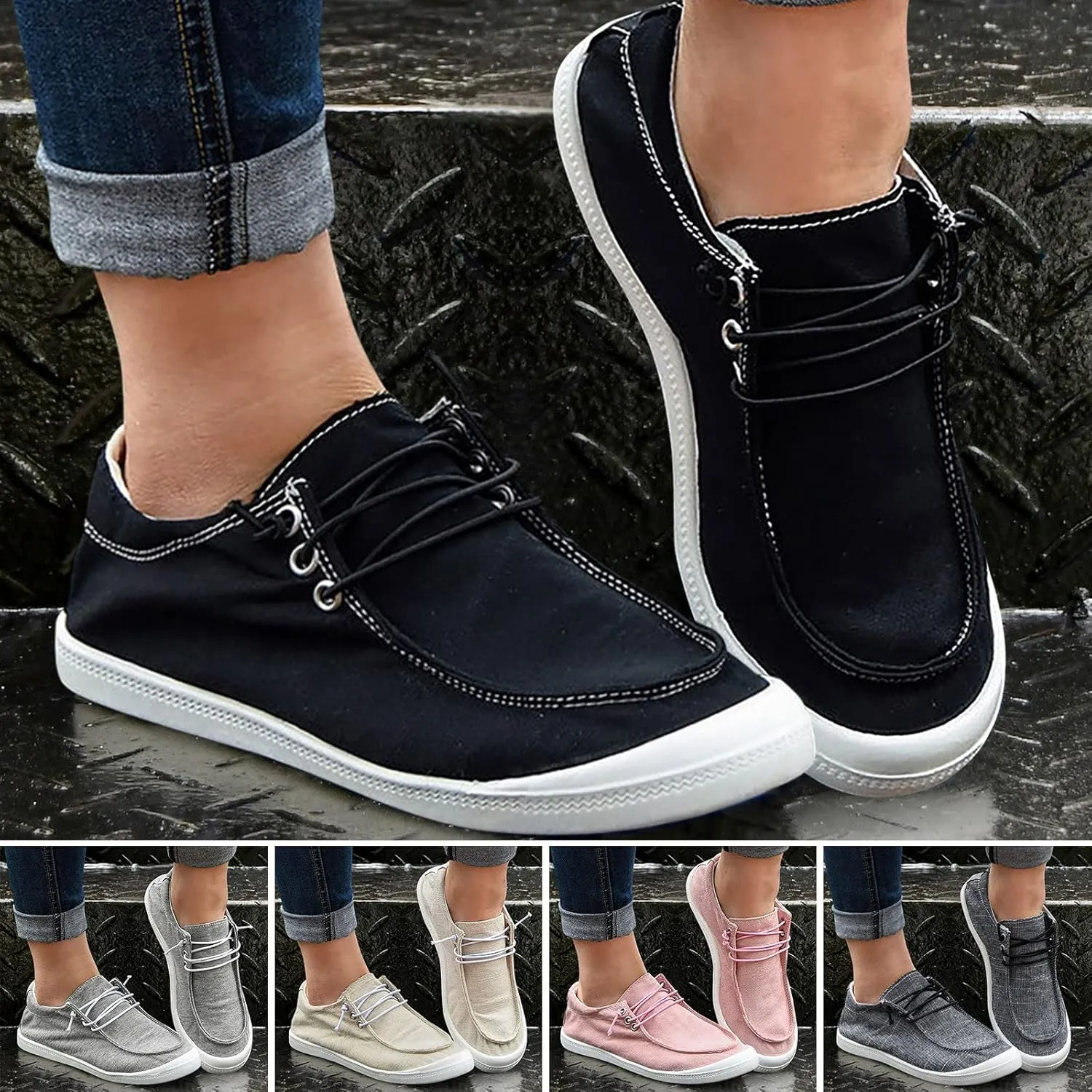 Gumipy Women's Fashion Sneakers, Christmas Print Canvas Shoes Flat Round Toe Non-Slip Flat Shoes Slip On Loafers Shoes