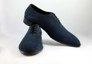 Handmade Men's Blue Suede Shoes, Men Lace Up Dress Formal Fashion Shoes