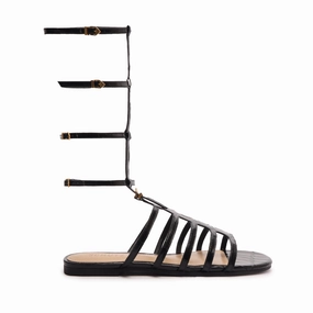 Hayden Crocodile-Embossed Leather Sandal Durable Fabric Gold Tone