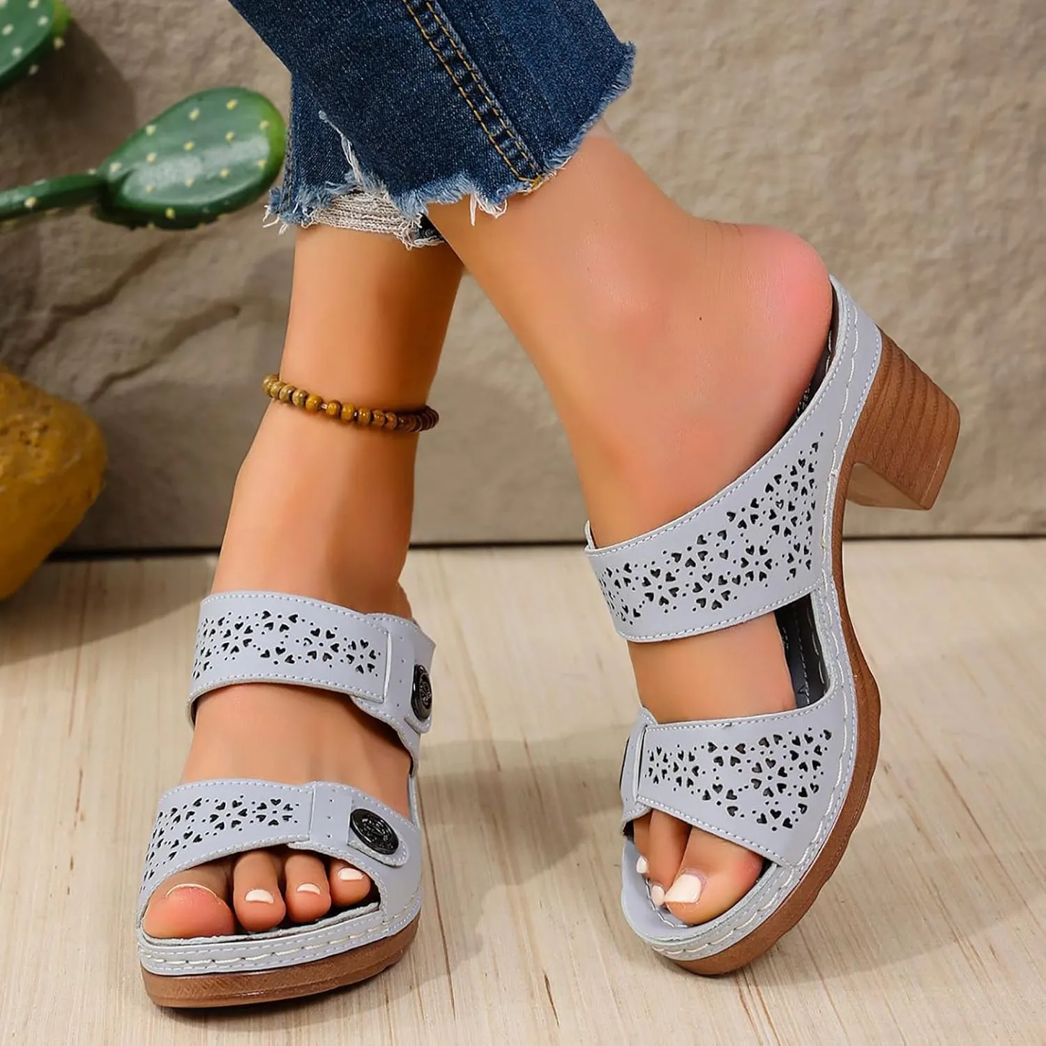 Heels Strappy Party Shoes Large Size Flat Casual Slippers New Hollow Out Toe Showing Wedge Sole Fish Mouth Slippers