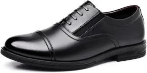 HOOENG Oxford Formal Shoes for Men Slip On Round Toe PU Leather Cap Toe Oxford Shoes Low Top Slip Resistant Block Heel Anti-Slip Rubber Sole Outdoor