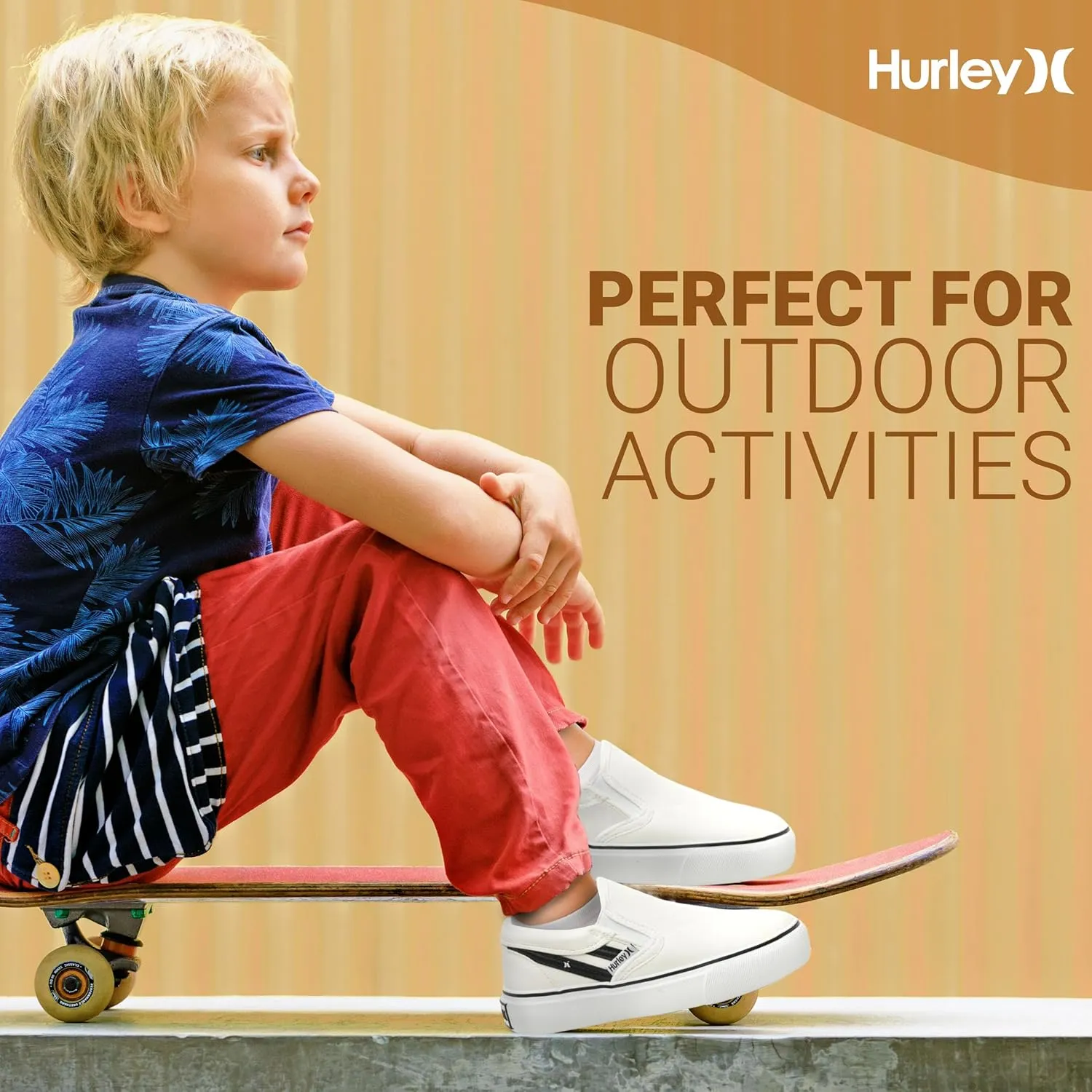 Hurley Kids Canvas Slip On Sneakers  Low Cut Skateboarding Shoes for Kids, Sports Shoes for Boys and Girls, Casual Sneakers