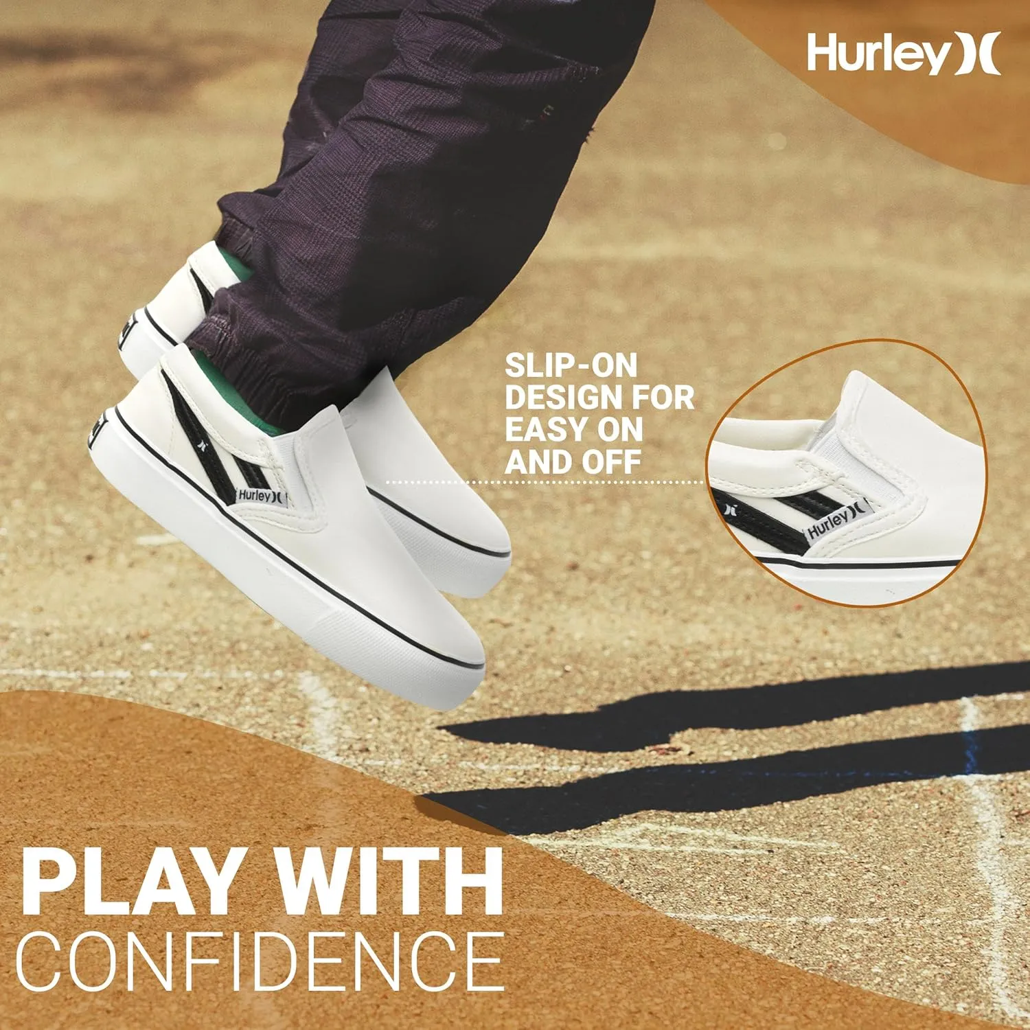 Hurley Kids Canvas Slip On Sneakers  Low Cut Skateboarding Shoes for Kids, Sports Shoes for Boys and Girls, Casual Sneakers