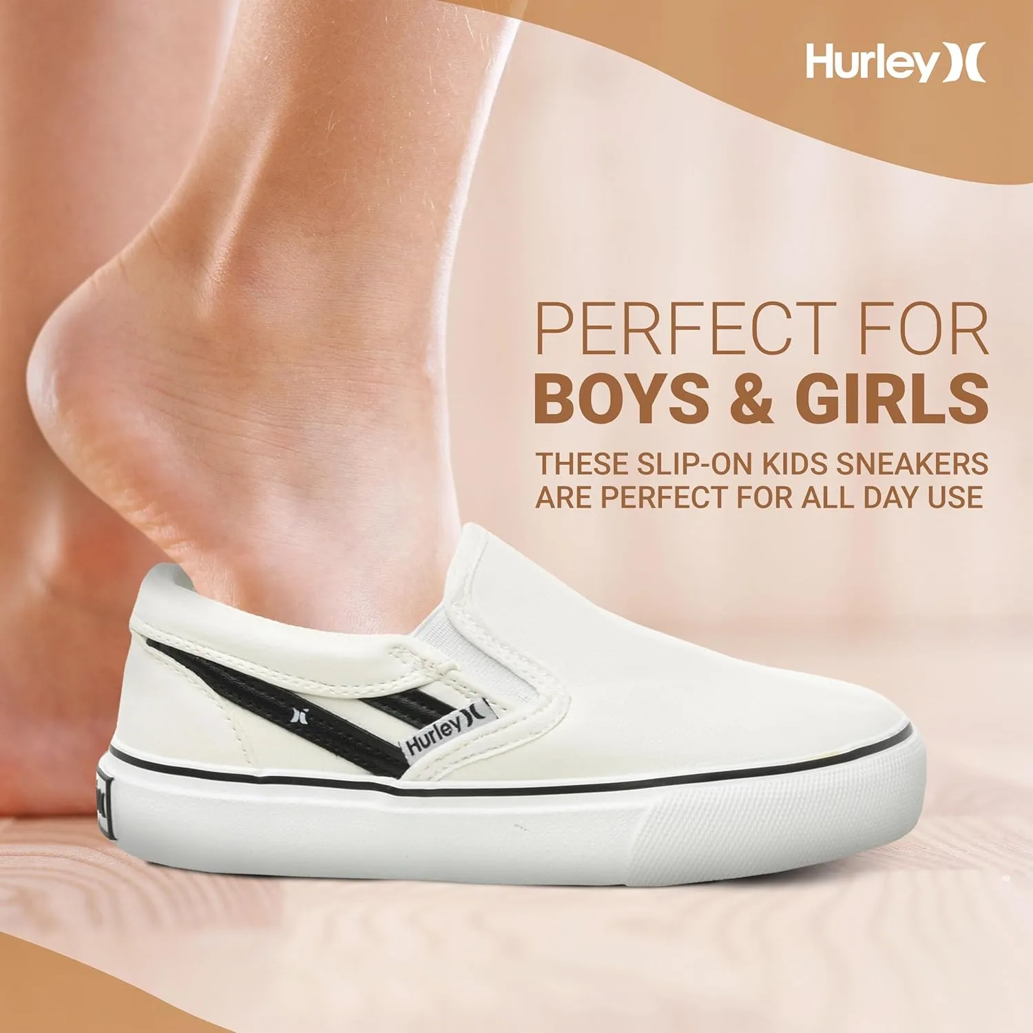 Hurley Kids Canvas Slip On Sneakers  Low Cut Skateboarding Shoes for Kids, Sports Shoes for Boys and Girls, Casual Sneakers