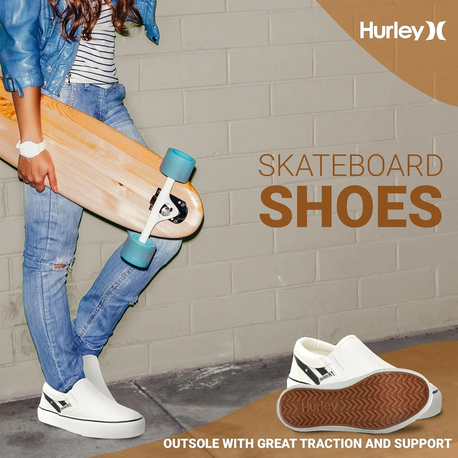 Hurley Kids Canvas Slip On Sneakers  Low Cut Skateboarding Shoes for Kids, Sports Shoes for Boys and Girls, Casual Sneakers