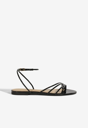 Inez Black Leather Flat Sandal Quick Dry Fabric Technology Fit