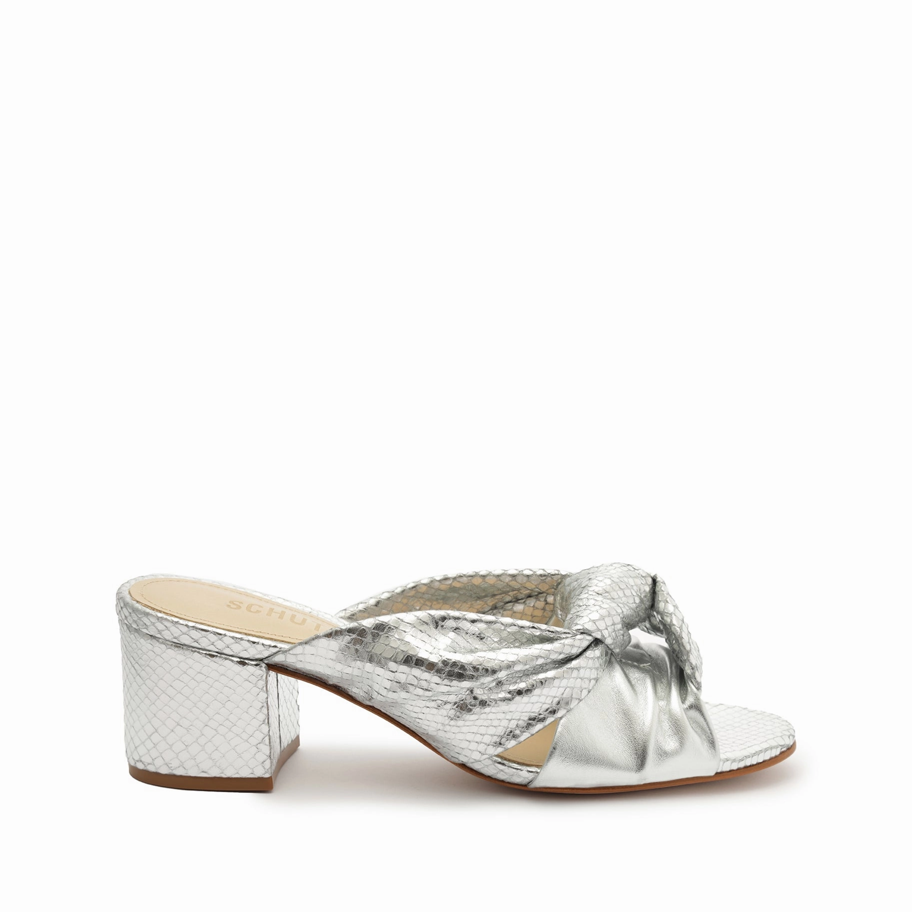 Wide Base Stabilization Mindy Mid Block Metallic Sandal