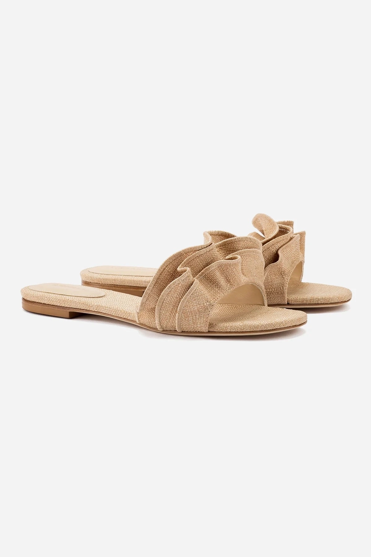 Relaxed Summer Footwear Outdoor Event Ivy Ruffle Flat Mule In Beige Raffia Max Airflow