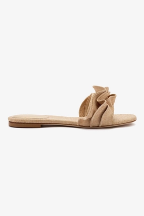 Simple Glam Ivy Ruffle Flat Mule In Beige Raffia Max Airflow