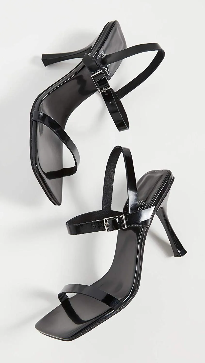 Jeffrey Campbell Mantinee Black Box Leaher Buckle Ankle Strap Heeled Sandals