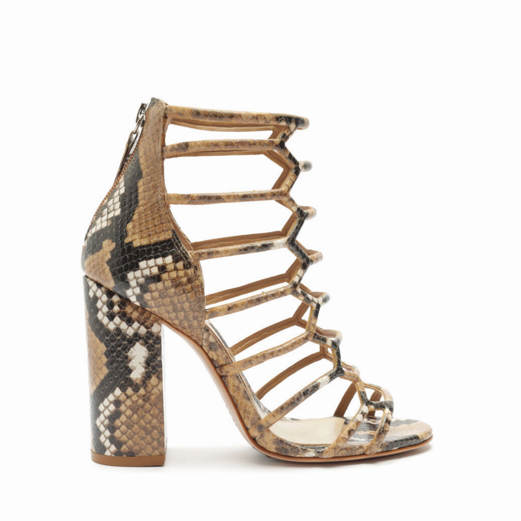 Julianna Block Snake-Embossed Leather Sandal Ergonomic Shape