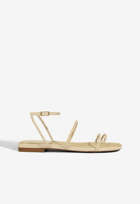 Kaya Beige Leather Flat Sandal Padded collar Multidirectional Traction Grip