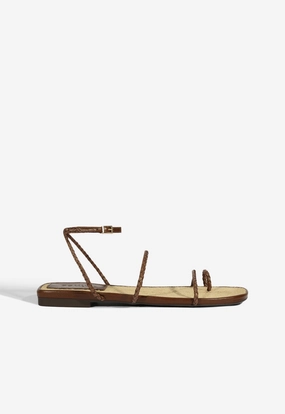 Kaya Brown Leather Flat Sandal Green Core Action Ready
