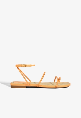 Kaya Orange Leather Flat Sandal Soft Neutral
