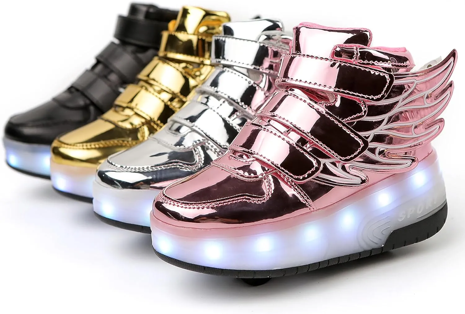 Kids LED Light Up Roller Skate Shoes with Wings Boys Girls USB Chargable Dancing Sneakers for Halloween Christmas Party Pink 30