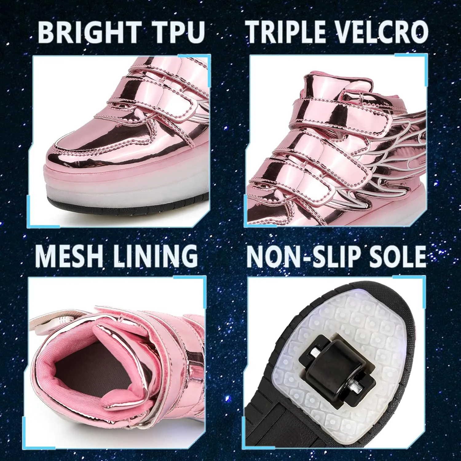 Kids LED Light Up Roller Skate Shoes with Wings Boys Girls USB Chargable Dancing Sneakers for Halloween Christmas Party Pink 30