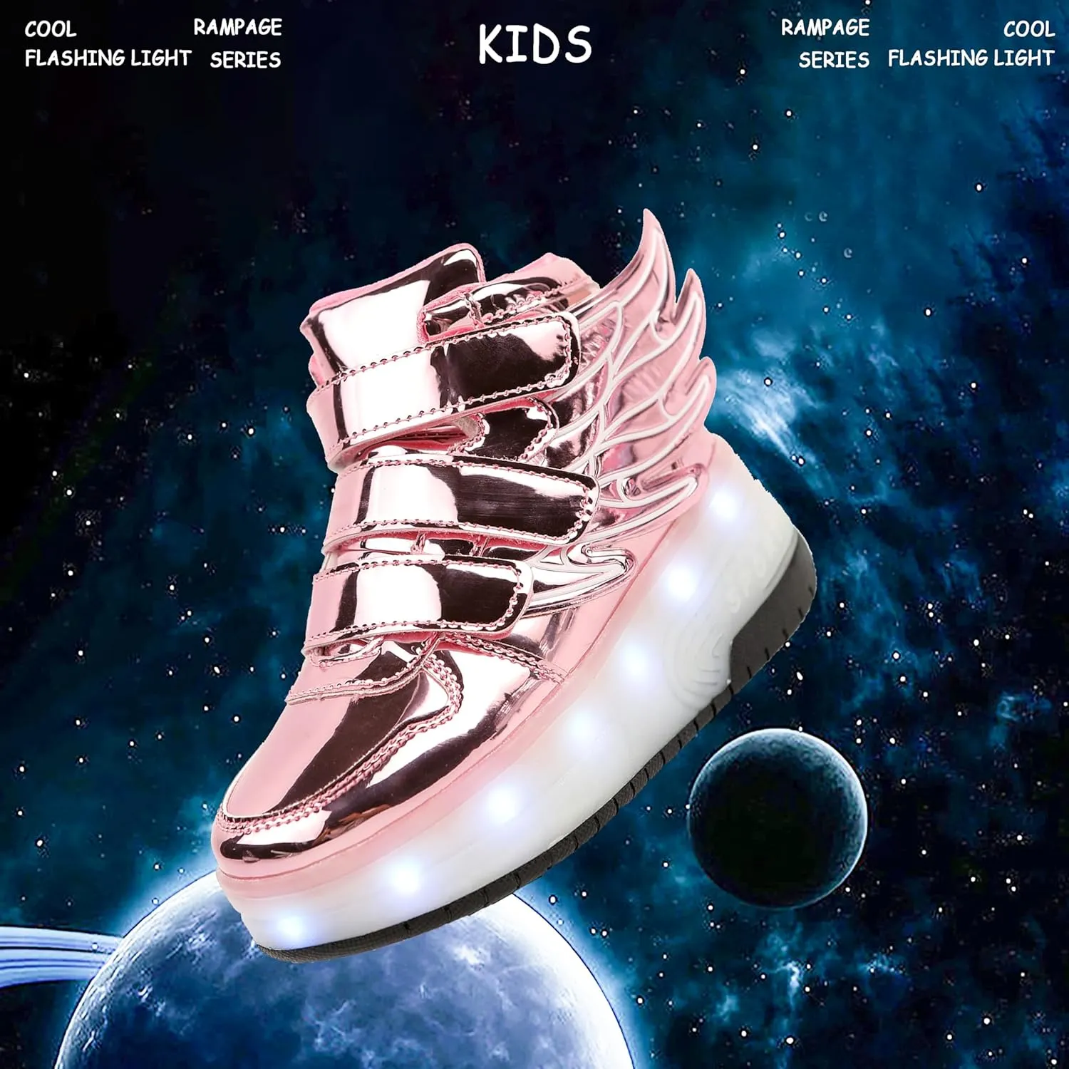 Kids LED Light Up Roller Skate Shoes with Wings Boys Girls USB Chargable Dancing Sneakers for Halloween Christmas Party Pink 30