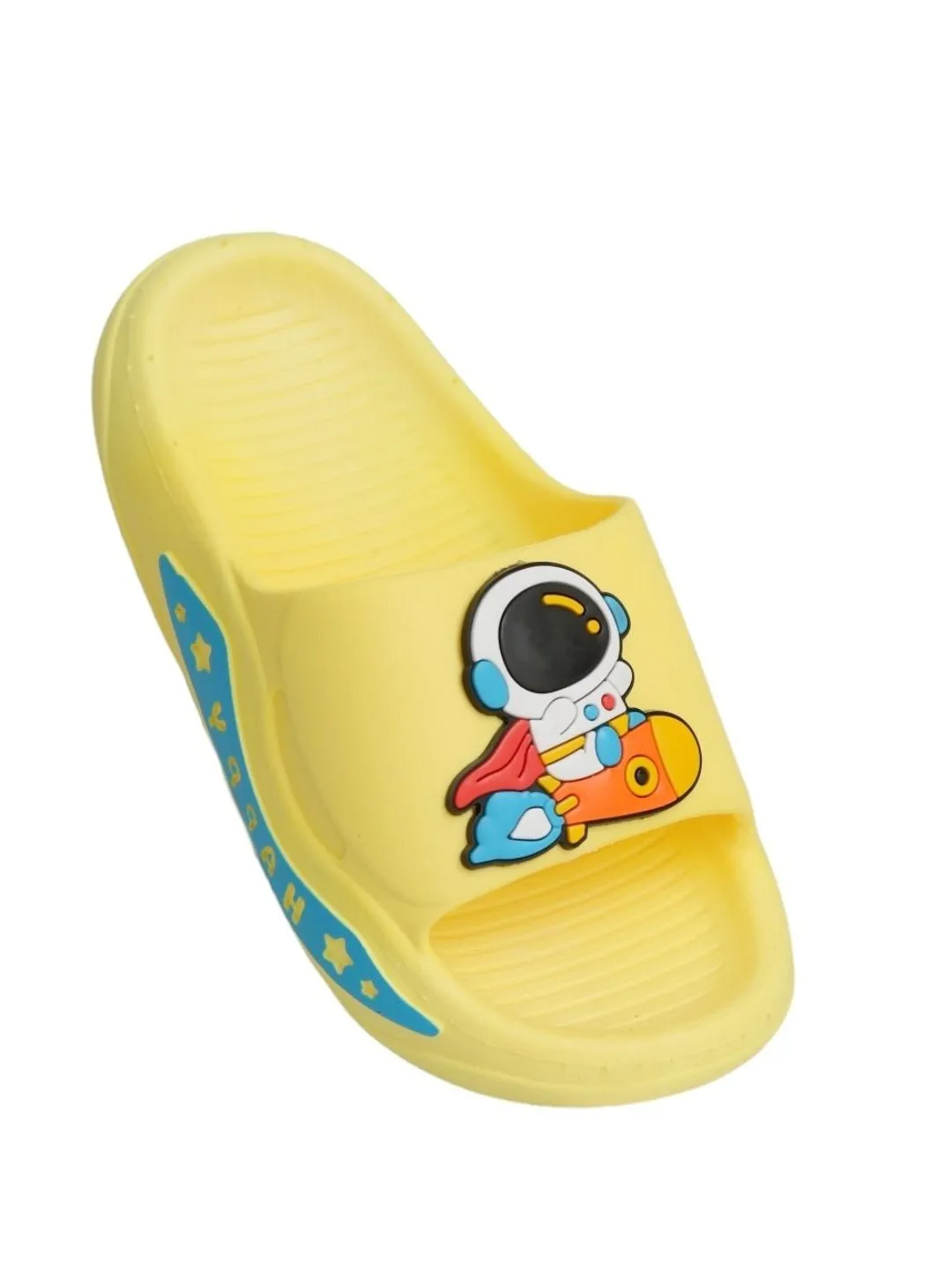 Kids' Space Explorer Sliders with Cheerful Astronaut Motif, Yellow