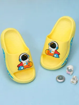 Kids' Space Explorer Sliders with Cheerful Astronaut Motif, Yellow