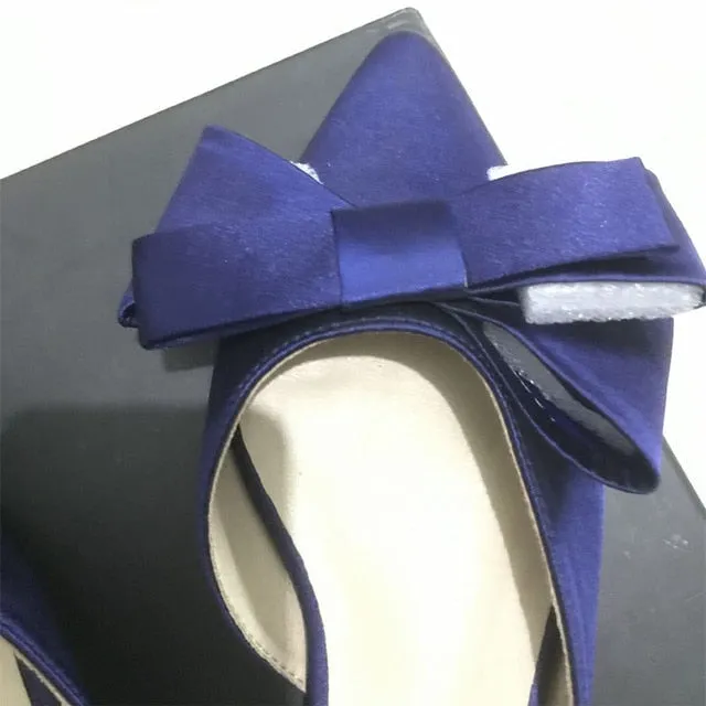 Korean silk satin Pointed bow tie slippers