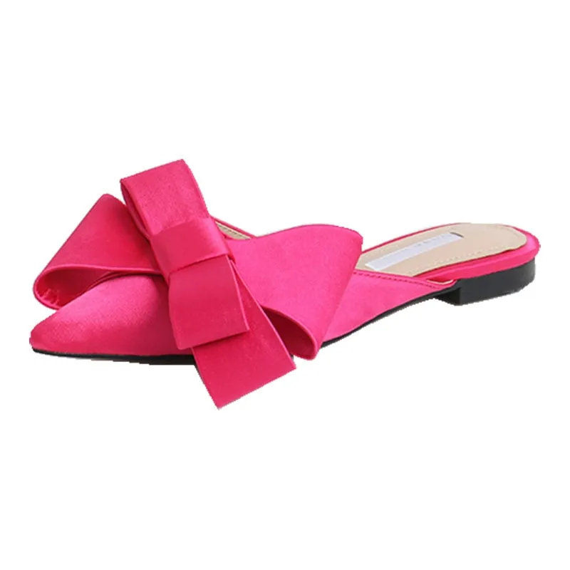 Korean silk satin Pointed bow tie slippers