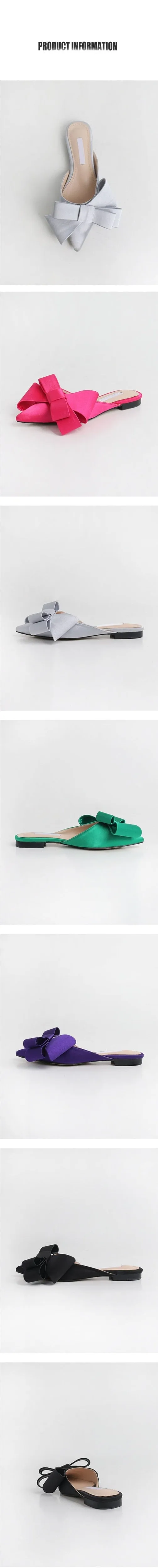 Korean silk satin Pointed bow tie slippers