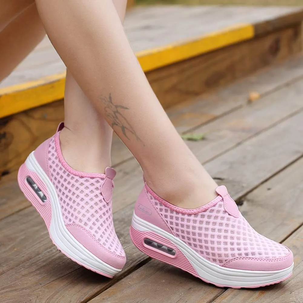 L LOUBIT Women Walking Shoes Slip on Athletic Platform Mesh Tennis Breathable Wedge Sneakers