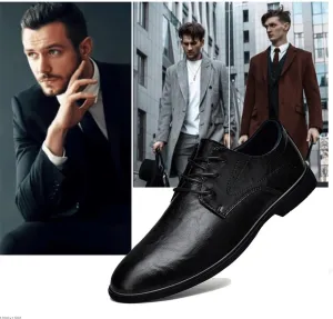 Lace Up Pointed Toe Leather Formal Shoes Oxford Formal Shoes for Men Anti-Slip Non Slip Block Heel Low Top Business