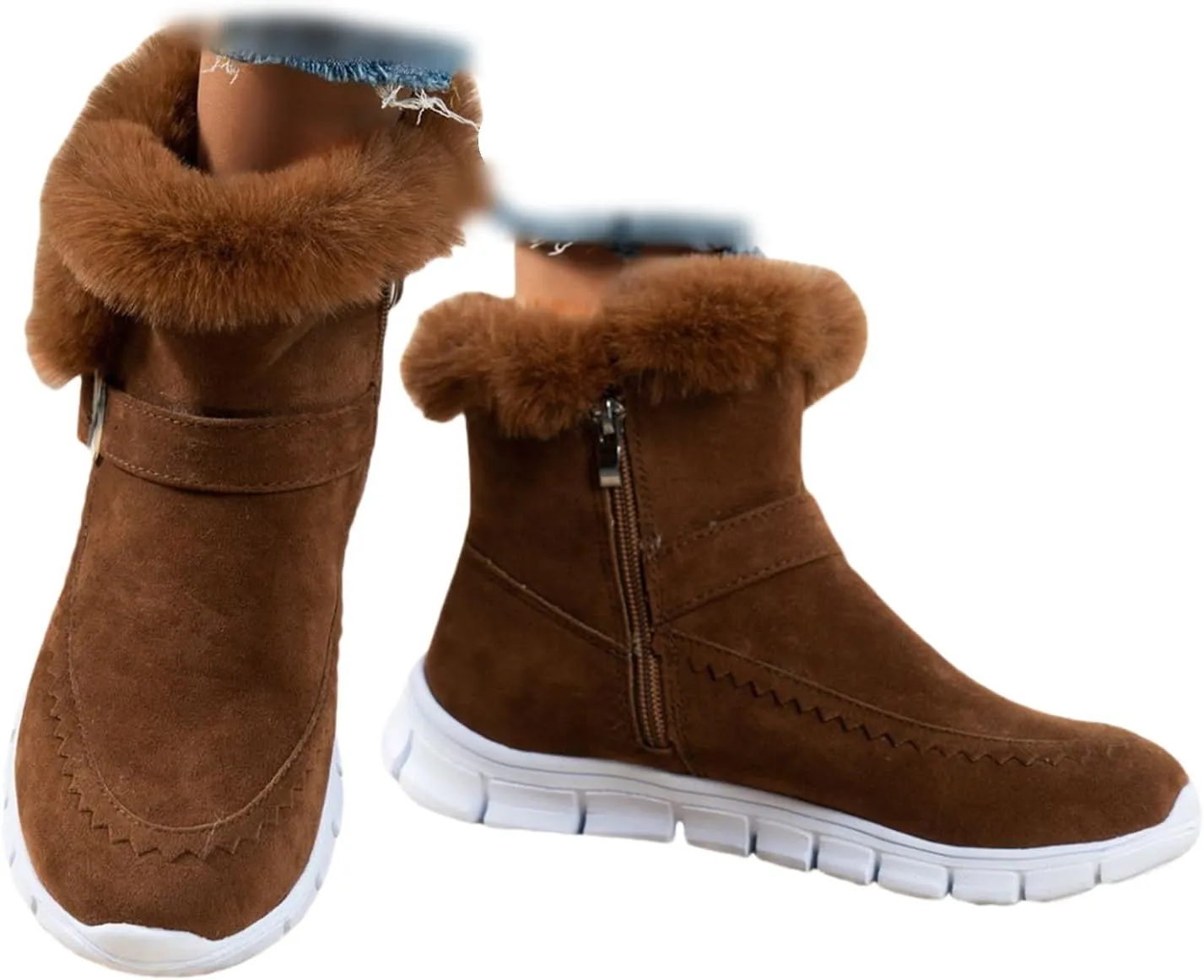 Ladmiple Booties For Women 2024 Snow Boots Winter Warm Fur Lined Anti-Slip Ankle Booties Outdoor Slip On Warm Loafers Shoes