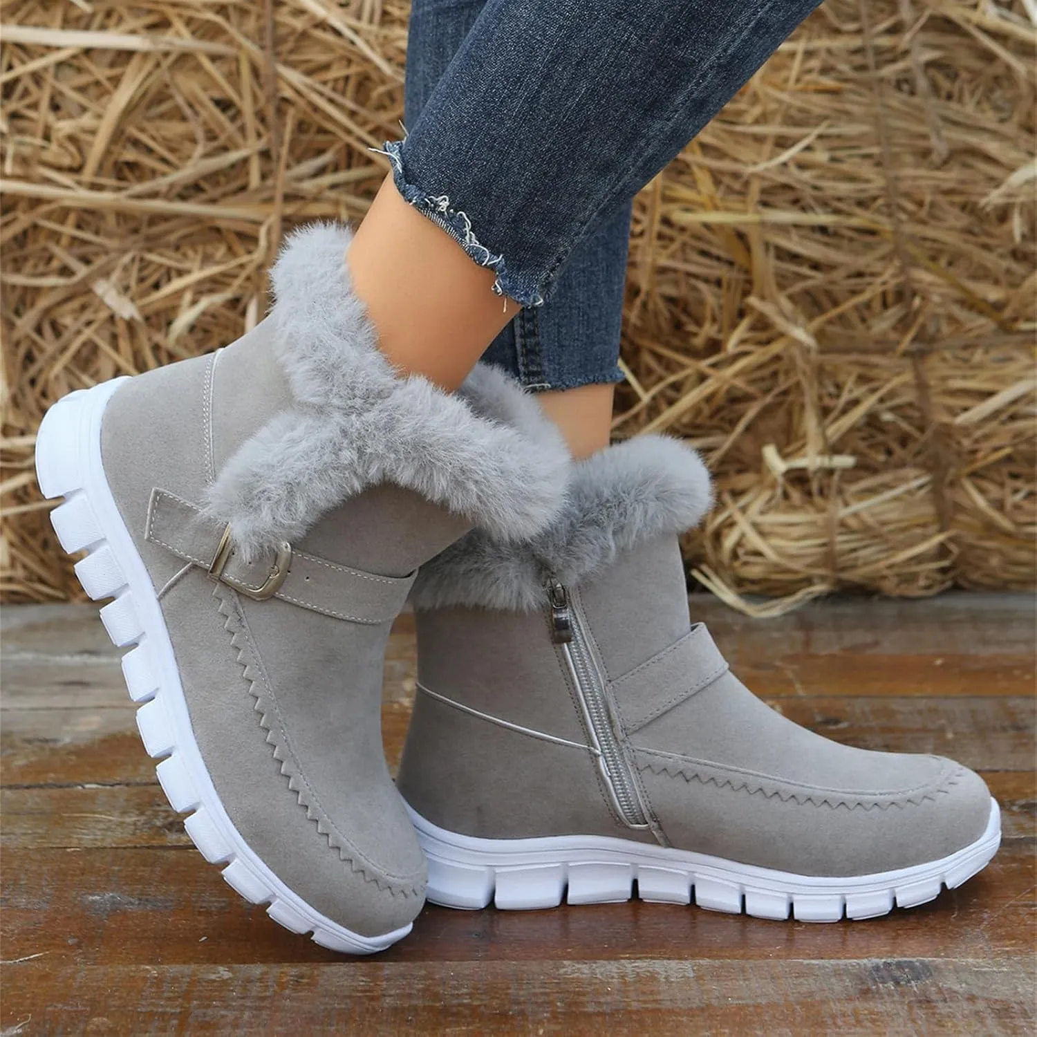 Ladmiple Boots For Women Ankle Booties Winter Snow Boots Classic Faux Fur Lined Slip On Casual Warm Comfortable Loafers Shoes