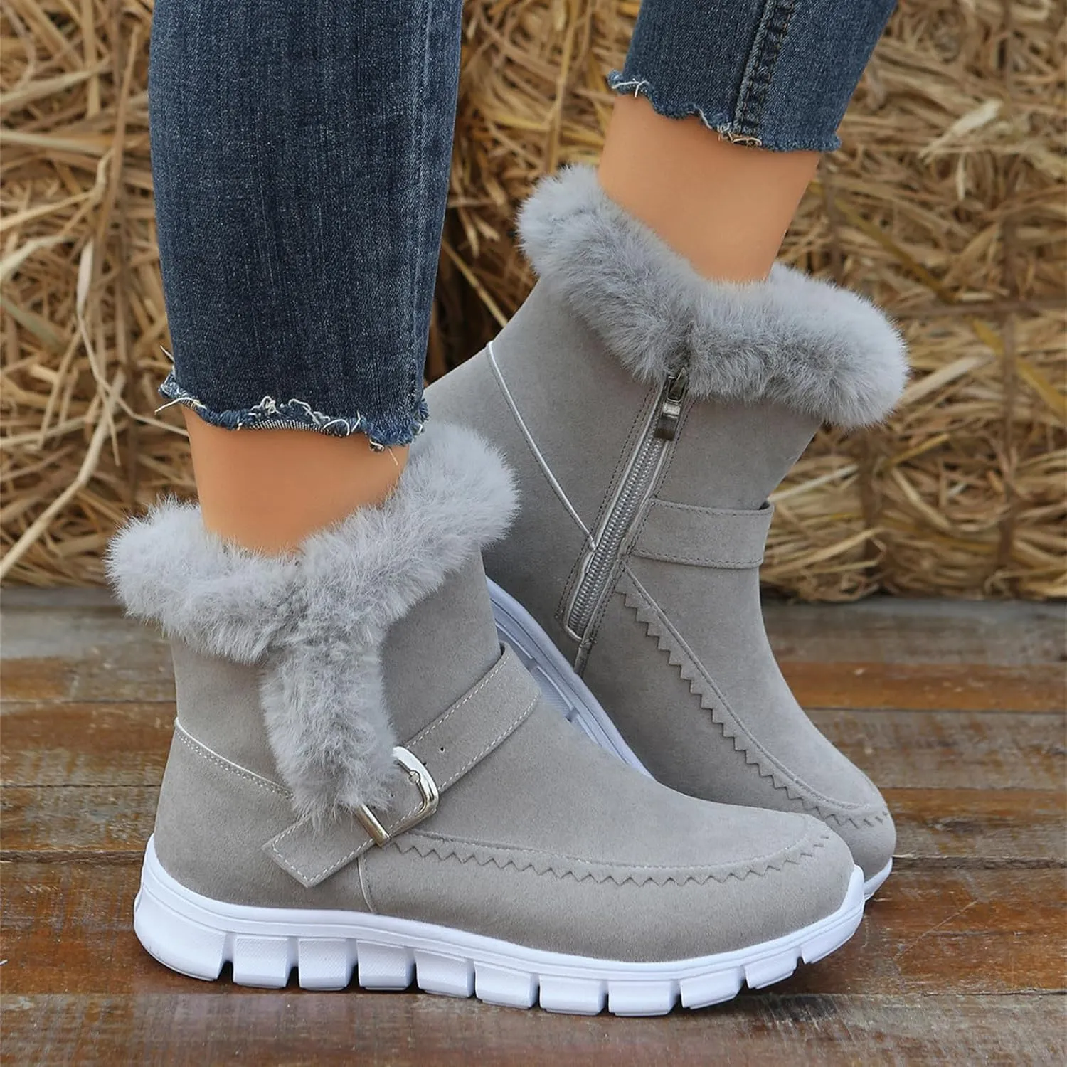 Ladmiple Boots For Women Ankle Booties Winter Snow Boots Classic Faux Fur Lined Slip On Casual Warm Comfortable Loafers Shoes