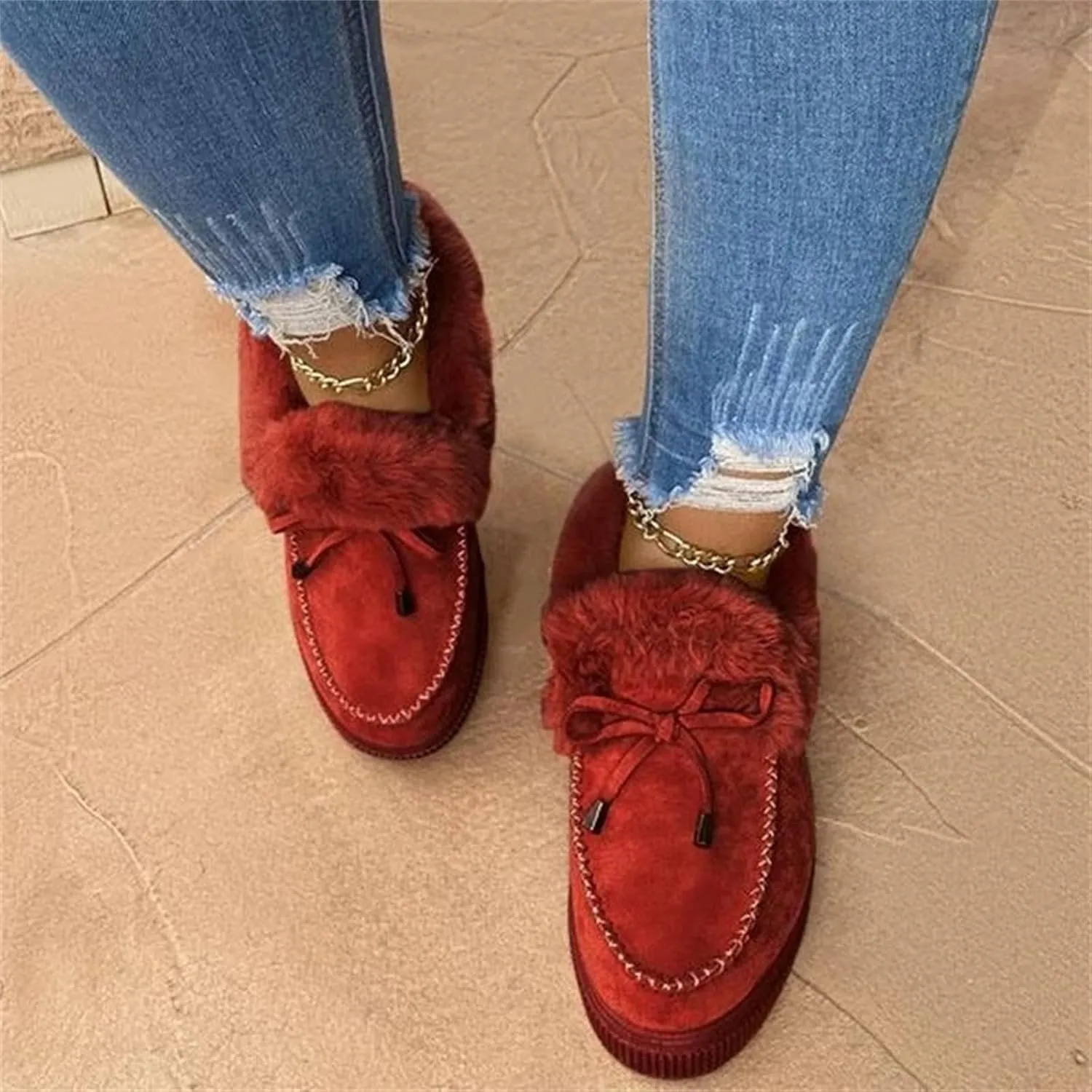 Ladmiple Snow Boots For Women 2023 Trendy Casual Slip-on Warm Loafers Faux Fur-Lined Comfortable Winter Snow Ankle Booties
