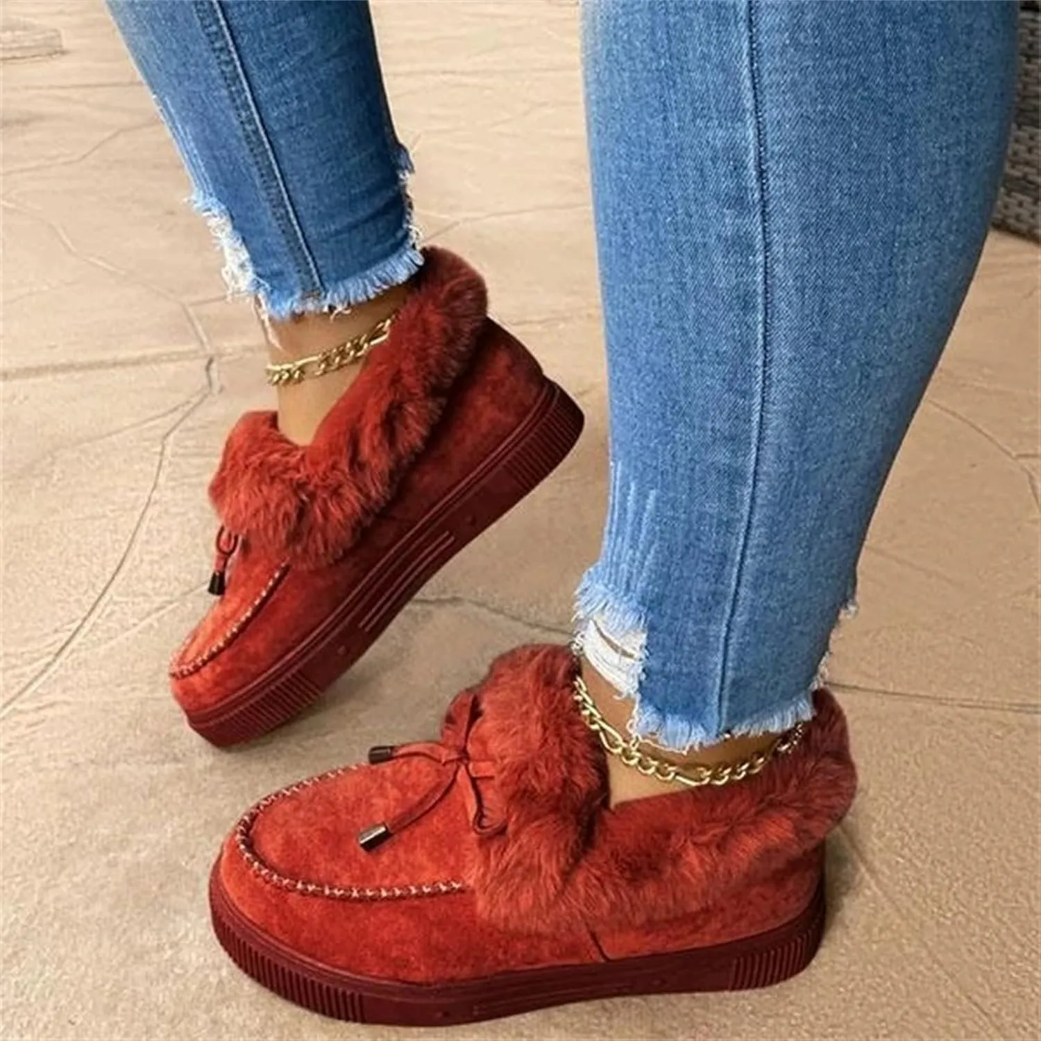 Ladmiple Snow Boots For Women 2023 Trendy Casual Slip-on Warm Loafers Faux Fur-Lined Comfortable Winter Snow Ankle Booties