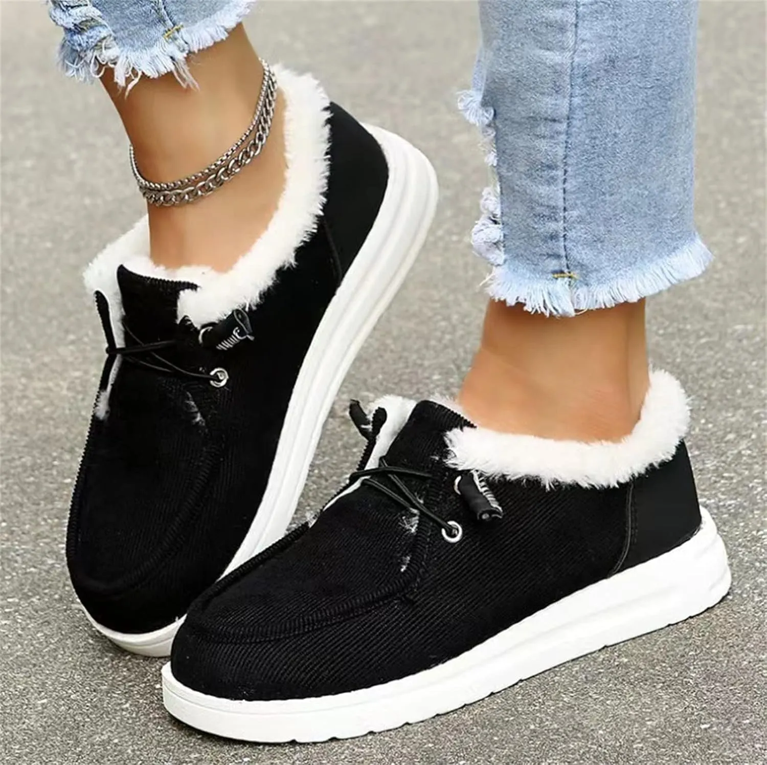 Ladmiple Snow Boots For Women Cute Wide Calf Warm Fur Lined Winter Boots Outdoor Slip On Comfortable Short Ankle Booties