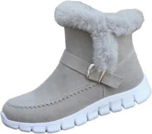 Ladmiple Snow Boots For Women Cute Wide Calf Winter Ankle Booties Slip on Warm Comfortable Outdoor Fur Lined Walking Shoes