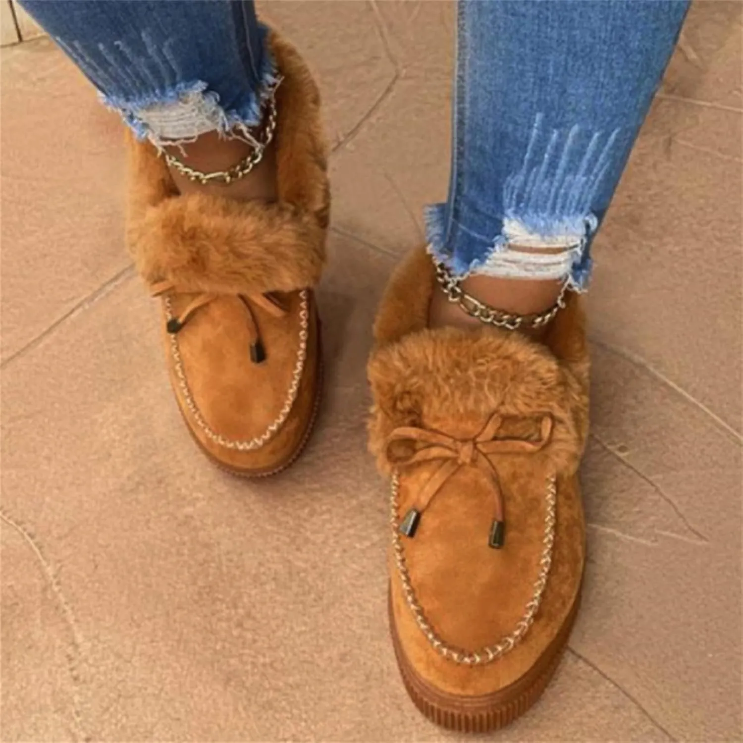 Ladmiple Snow Boots For Women Slip On Warm Fur Lined Winter Ankle Boots Outdoor Short Booties Fashion Comfort Walking Shoes