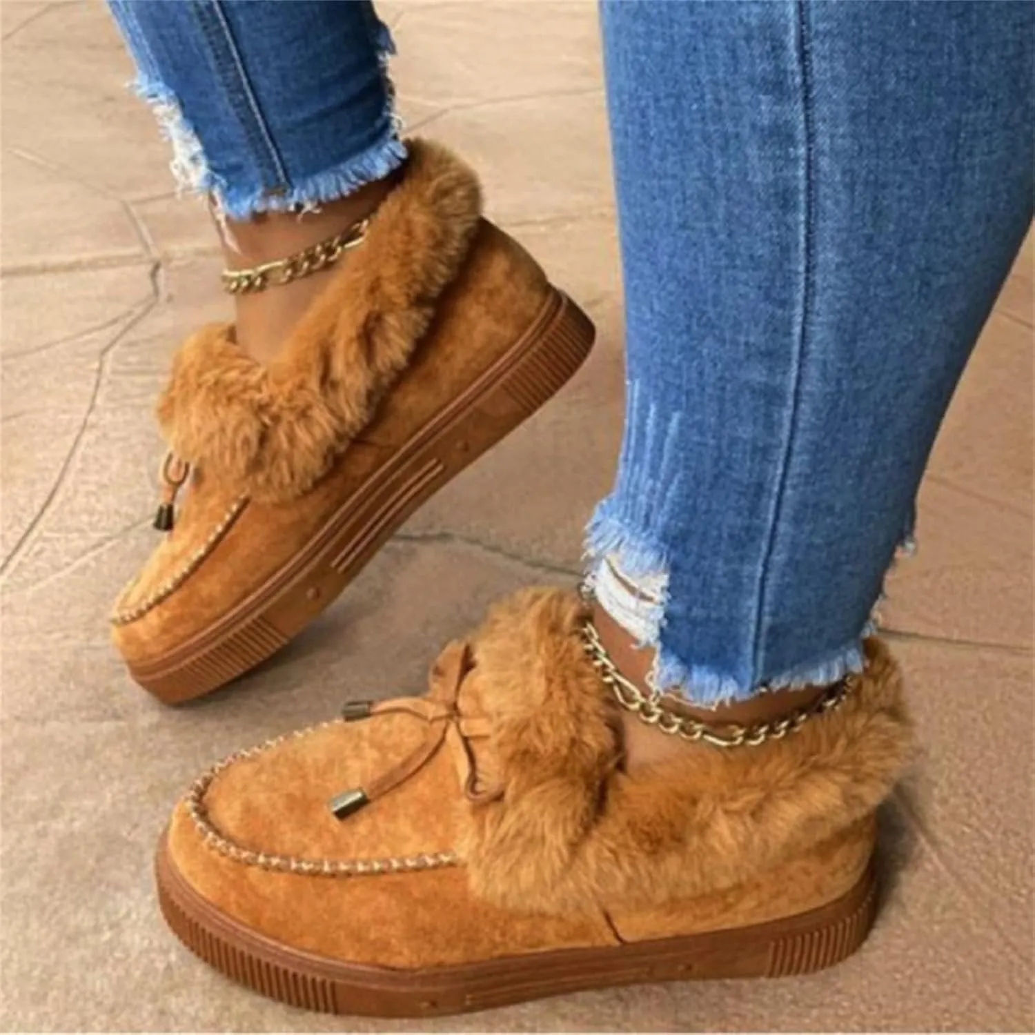 Ladmiple Snow Boots For Women Slip On Warm Fur Lined Winter Ankle Boots Outdoor Short Booties Fashion Comfort Walking Shoes