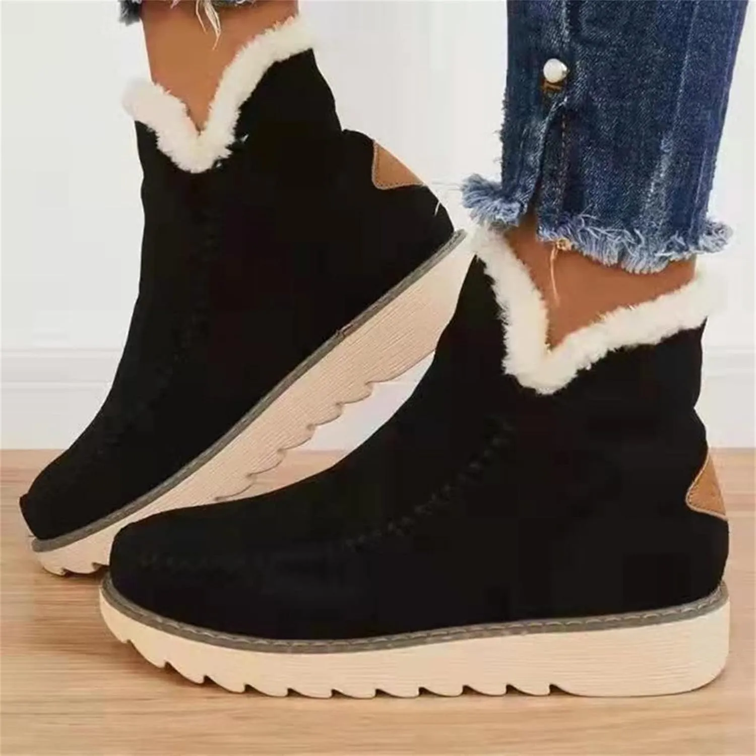 Ladmiple Snow Boots For Women Slip On Winter Boots Warm Comfortable Outdoor Fur Lined Ankle Booties Thickening Walking Shoes