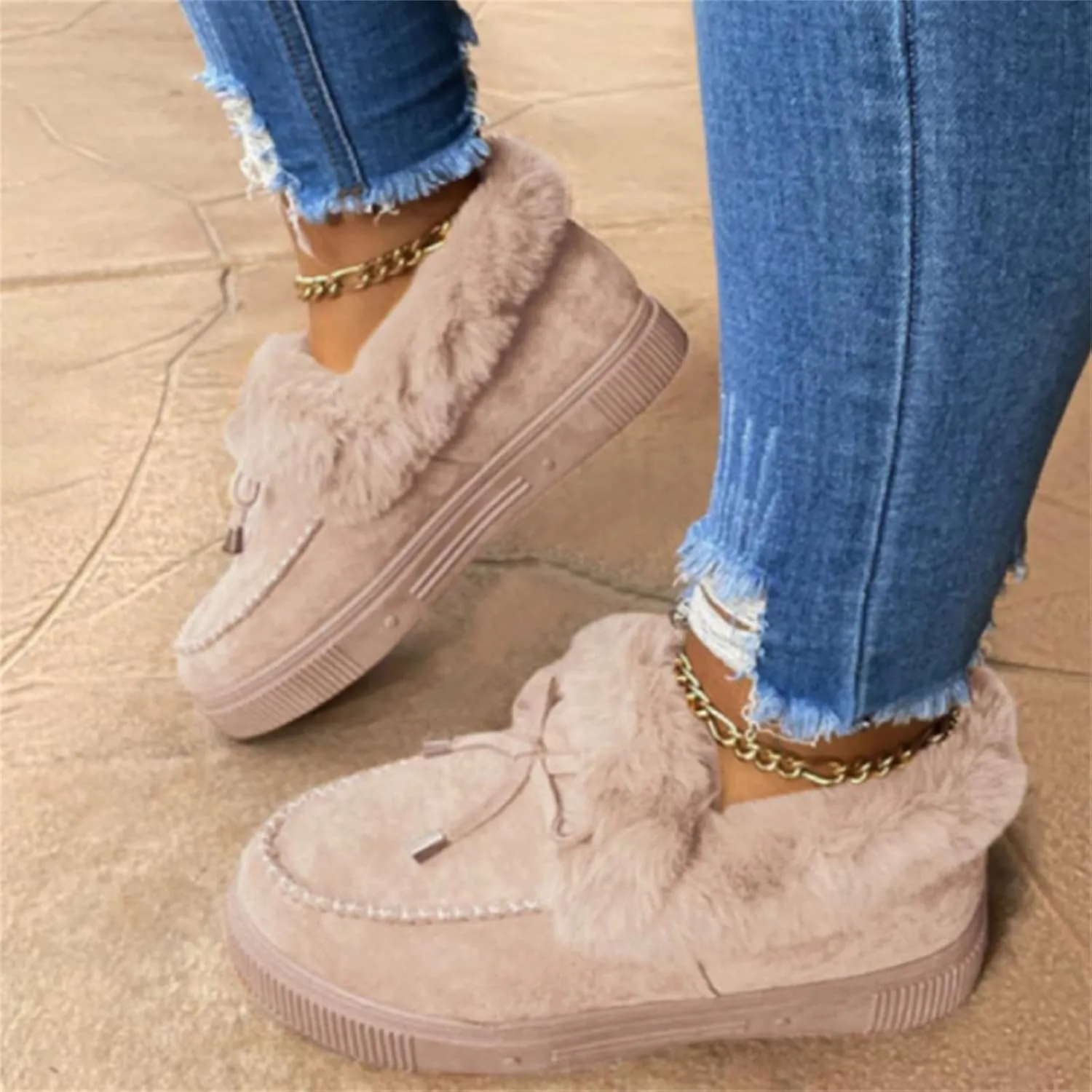 Ladmiple Snow Boots For Women Slip On Winter Shoes with Fur Lined Warm Slip On Ankle Booties Comfort Outdoor Walking Shoes